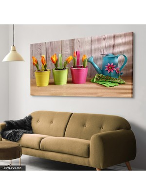 Evine Moda Renkli Saksı Tek Parça Kanvas Canvas Tablo Tablo