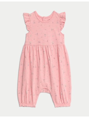 Marks & Spencer Saf Pamuklu Çiçek Desenli Volanlı Tulum (0–3 Yaş)