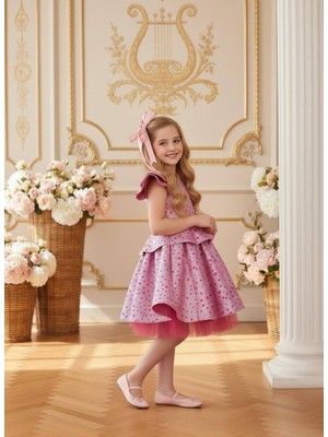 Kız Çocuk Bayramlık Doğum Günü Mezuniyet Abiye Pembe Elbise
