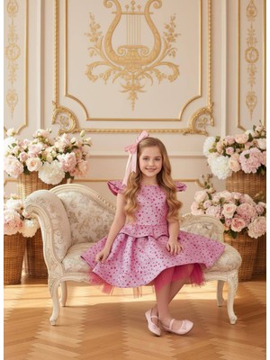 Kız Çocuk Bayramlık Doğum Günü Mezuniyet Abiye Pembe Elbise