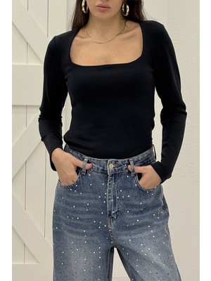 Pepicino Siyah Kare Yaka Bluz 7651