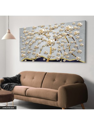 Evine Moda Gold Çiçekler Tek Parça Kanvas Canvas Tablo