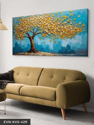 Evine Moda Dokulu Gold Detaylı Ağaç Tek Parça Kanvas - Canvas Tablo