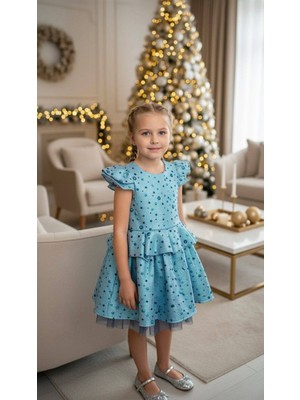 Kız Çocuk Bayramlık Doğum Günü Mezuniyet Abiye Turkuaz Elbise