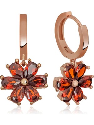 Erseyy Gümüş Kırmızı Çiçek Küpe