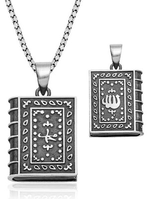 Erseyy Gümüş Kare Içi Açılabilen Allah Muskalık Kolye