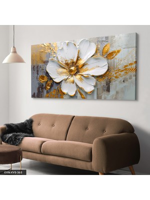 Evine Moda Yağlı Boya Görünümlü Beyaz Çiçek Tek Parça Kanvas - Canvas Tablo