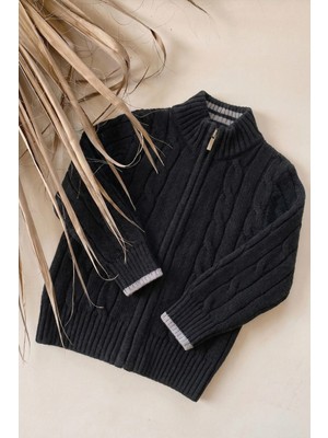 Cigit Saç Örgü Triko Hırka 2-11 Yaş Siyah