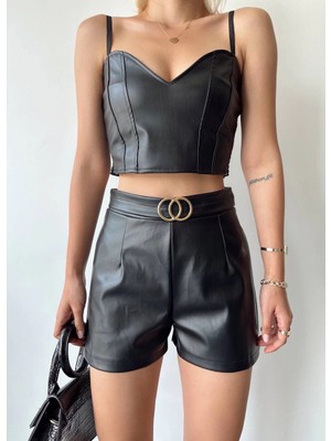 Zengezur Mall Storozal Tokalı Deri Şort Siyah S24444 (Beden: M)
