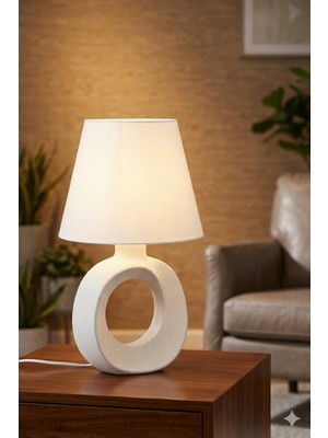 Decory Zenya Modern Abajur | 25 cm Kumaş Şapka | 20 cm Bioplastik Gövde | E27 Duy | 2 M Kablolu Masa Lambası