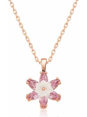 Erseyy 925 Ayar Gümüş Rose Pembe Lotus Çiçeği Kolye