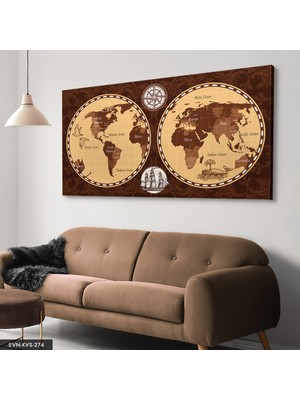 Evine Moda Dünya Haritası Tek Parça Kanvas Canvas Tablo
