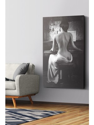 Evine Moda Piyano Çalan Kadın Sırt Dekolteli Tek Parça Kanvas - Canvas Tablo
