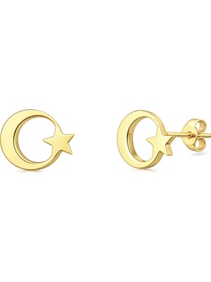 Zeya Kuyumculuk 14 Ayar Altın Ay Yıldız Küpe