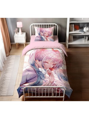 Hediyechy Anime Kız Temalı Baskılı Tek Kişilik Nevresim Takımı
