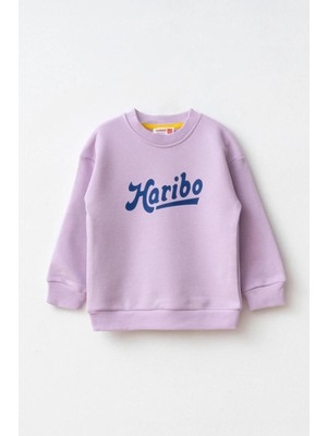 Haribo Kids Kız Çocuk Tam Kalıp Bisiklet Yaka Yazı Baskılı Sweatshirt - Lila