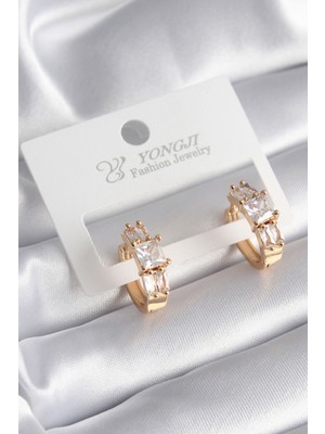 Pirinç Gold Renk Kare Zirkon Taşlı Kadın Küpe EB-53-VICE/(1395) 2408