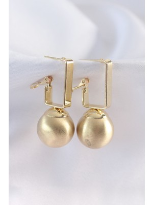 Pirinç Gold Renk Dikdörtgen Detay Oval Küpe EB-53-VICE/(1395) 2684