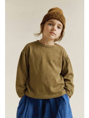 Cigit Fırçalı Rustik Uzun Kollu T-Shırt 1-7 Yaş Olive