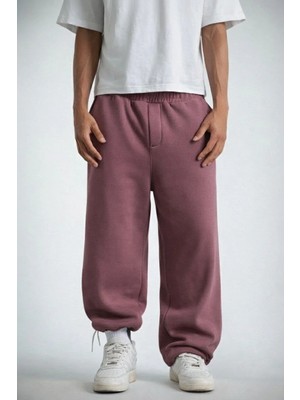 Erkek Baggy Alt Eşofman - Gül Kurusu