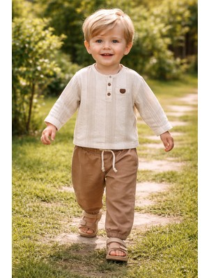 Baby Hola Hakim Yaka Pantolonlu Müslin Kumaş  Erkek Bebek Ikili Takım Set Babyhola