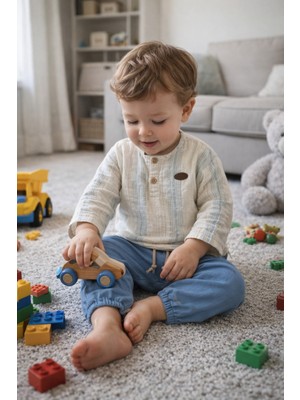 Baby Hola Hakim Yaka Pantolonlu Müslin Kumaş  Erkek Bebek Ikili Takım Set Babyhola