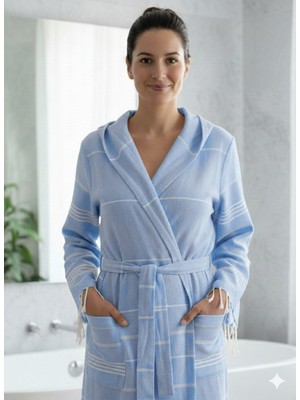 Luna %100 Pamuk Peştemal Bornoz Kapüşonlu Unisex- Bebe Mavi