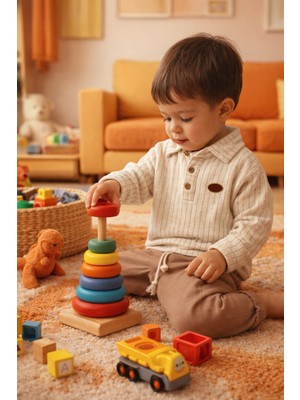 Baby Hola Polo Yaka Pantolonlu Müslin Kumaş  Erkek Bebek Ikili Takım Set Babyhola