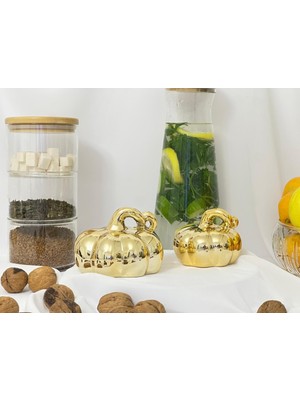 Aden Glass Sevgililer Günü Hediyesi Balkabağı Biblo 2 Li Biblo Dekor Obje 08 cm ve 10 cm