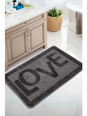 Konfor Halı Doğal Kaymaz Taban Banyo Paspas Uzun Ömürlü Yumuşak Dokulu Su Emici Yıkanabilir Yazılı Paspas Love 60X100