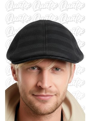 Quatex Kaşe Kışlık Ördek Şapka - Siyah %100 Kaşe Kumaş Unisex Model
