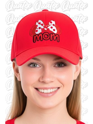 Quatex Mickey Mom Nakışlı Şapka – Kırmızı %100 Pamuk Gabardin Unisex Model