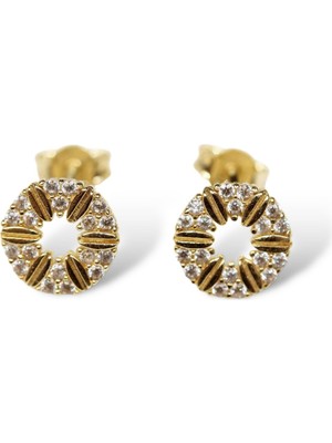 Zeya Kuyumculuk 14 Ayar Altın Taşlı Çiçek Detaylı Küpe