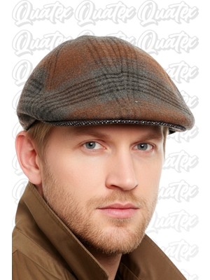 Quatex Kaşe Kışlık Ördek Şapka - Kahverengi %100 Kaşe Kumaş Unisex Model