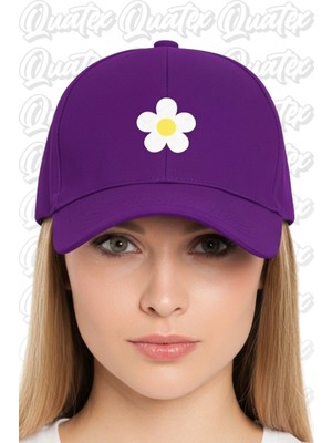 Quatex Papatya Nakışlı Şapka – Mor %100 Pamuk Gabardin Unisex Model
