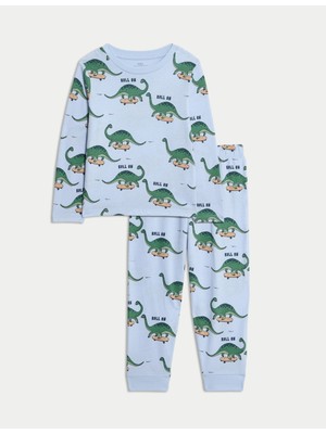 Marks & Spencer Saf Pamuklu Dinozor Desenli Pijama (1–8 Yaş)