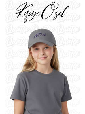 Quatex [istediğiniz Ismi Nakışla Yazıyoruz] - Kişiye Özel Çocuk Şapka - Gri %100 Pamuk Gabardin
