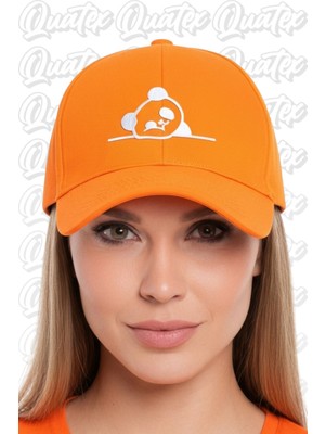 Quatex Panda Nakışlı Şapka – Turuncu %100 Pamuk Gabardin Unisex Model