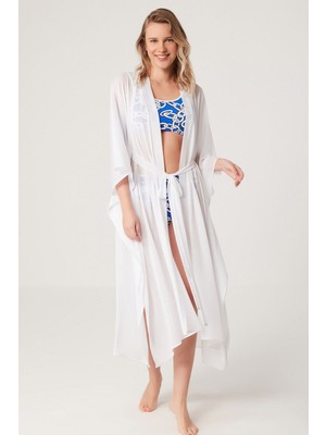 Kom Yurkemi Bağlamalı Uzun Elbise Beyaz