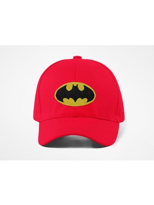 Quatex Batman Nakışlı Şapka – Kırmızı %100 Pamuk Gabardin Unisex Model