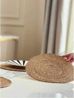 Skygo Supla Hasır Jüt Supla 6'lı Set Amerikan Servis Hasır Supla 35 cm