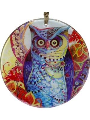 Mixperi 16 cm Dekoratif Cam Baykuş Duvar Panosu - Bohem Tarz Renkli Kapı Süsü