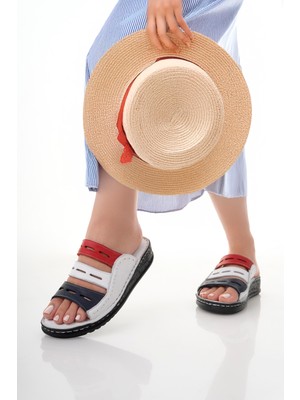 Tarçın Ayakkabı Hakiki Deri Beyaz Kadın Comfort Terlik Trc116-0302