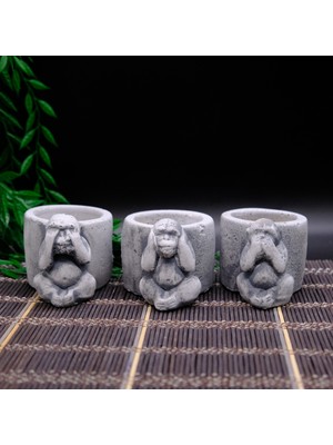 BGG Üç Maymun Beton Saksı Seti – El Yapımı Dekoratif Mini Saksı / Kalemlik (3’lü)