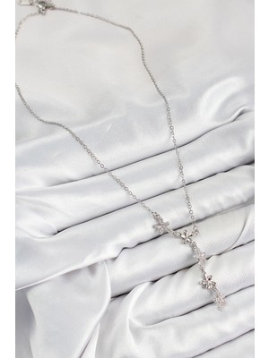 Marsilyan 316L Çelik Zirkon Taşlı Çiçek Model Gümüş Renk Kadın Kolye