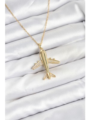 Marsilyan 316L Çelik Zincir Gold Renk Uçak Model Kadın Kolye