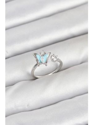 Marsilyan Pirinç Gümüş Renk Kelebek Model Kadın Yüzük