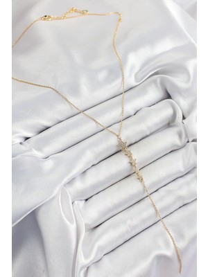 Marsilyan Pirinç Zirkon Taşlı Sıralı Yıldız Figürlü Y Model Gold Renk Kadın Kolye