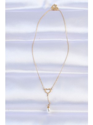 Marsilyan 316L Çelik Zincir Gold Renk Inci Taş Detay Kalp Kolye