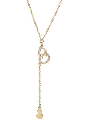 SERENES Zirkon Taşlı Su Kabağı Motifli Yaka Sallantılı 14 Ayar Altın Kaplama Kadın Kolye